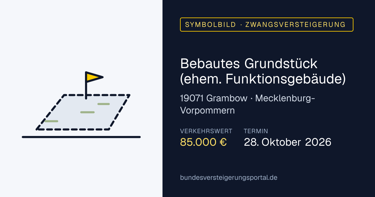 Symbolbild: Bebautes Grundstück (ehem. Funktionsgebäude) in Grambow — Zwangsversteigerung, kein Foto des Objekts