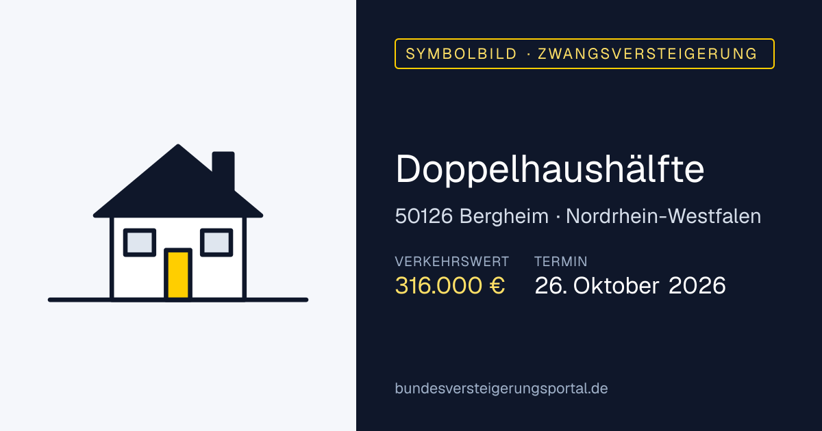 Symbolbild: Doppelhaushälfte in Bergheim — Zwangsversteigerung, kein Foto des Objekts