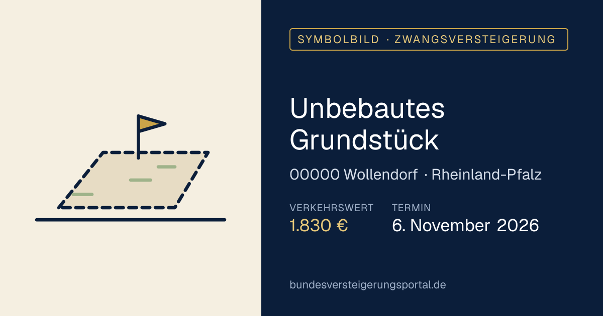 Symbolbild: Unbebautes Grundstück in Wollendorf — Zwangsversteigerung, kein Foto des Objekts