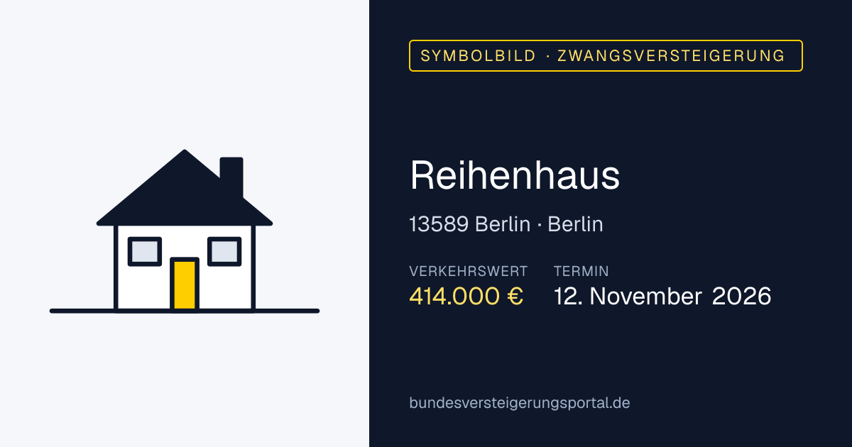 Symbolbild: Reihenhaus in Berlin — Zwangsversteigerung, kein Foto des Objekts
