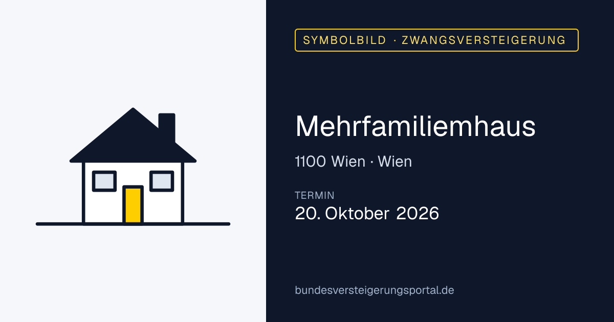 Symbolbild: Mehrfamiliemhaus in Wien — Zwangsversteigerung, kein Foto des Objekts
