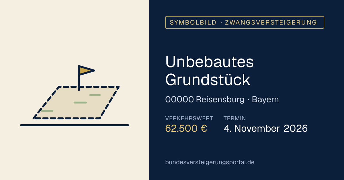 Symbolbild: Unbebautes Grundstück in Reisensburg — Zwangsversteigerung, kein Foto des Objekts