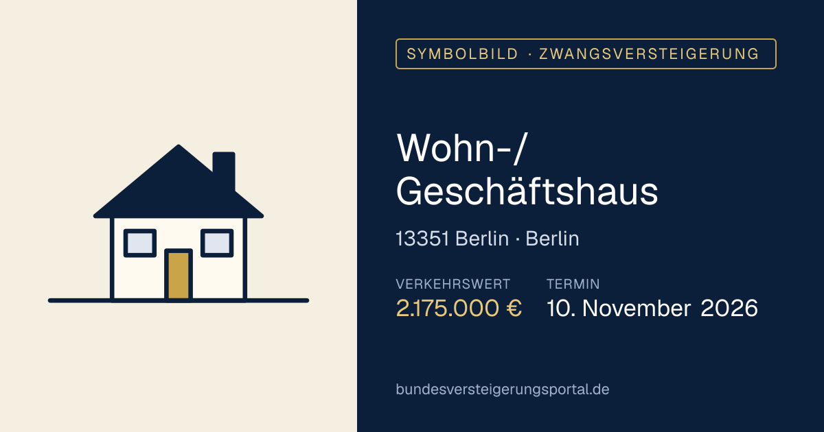 Symbolbild: Wohn-/Geschäftshaus in Berlin — Zwangsversteigerung, kein Foto des Objekts