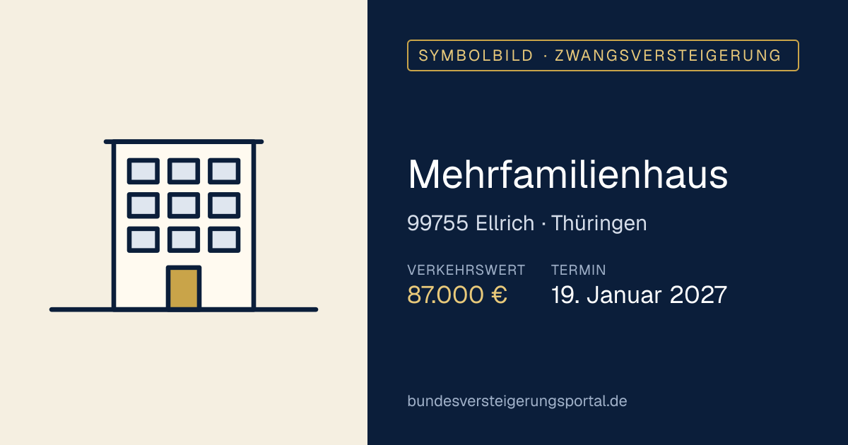Symbolbild: Mehrfamilienhaus in Ellrich — Zwangsversteigerung, kein Foto des Objekts
