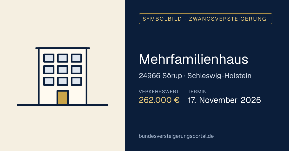 Symbolbild: Mehrfamilienhaus in Sörup — Zwangsversteigerung, kein Foto des Objekts