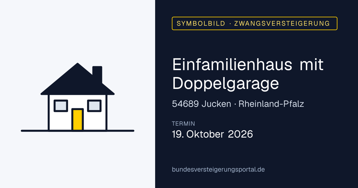 Symbolbild: Einfamilienhaus mit Doppelgarage in Jucken — Zwangsversteigerung, kein Foto des Objekts