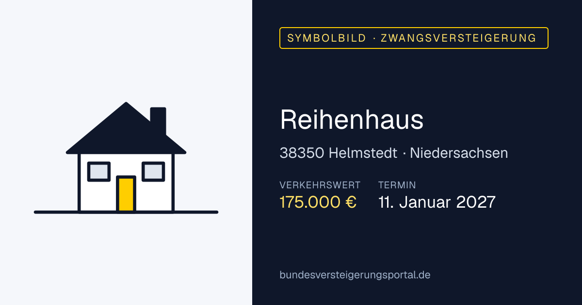 Symbolbild: Reihenhaus in Helmstedt — Zwangsversteigerung, kein Foto des Objekts