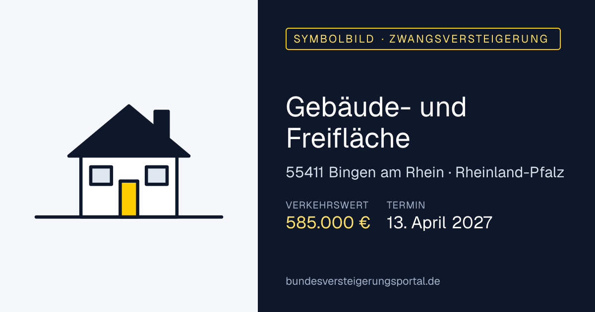 Symbolbild: Gebäude- und Freifläche in Bingen am Rhein — Zwangsversteigerung, kein Foto des Objekts