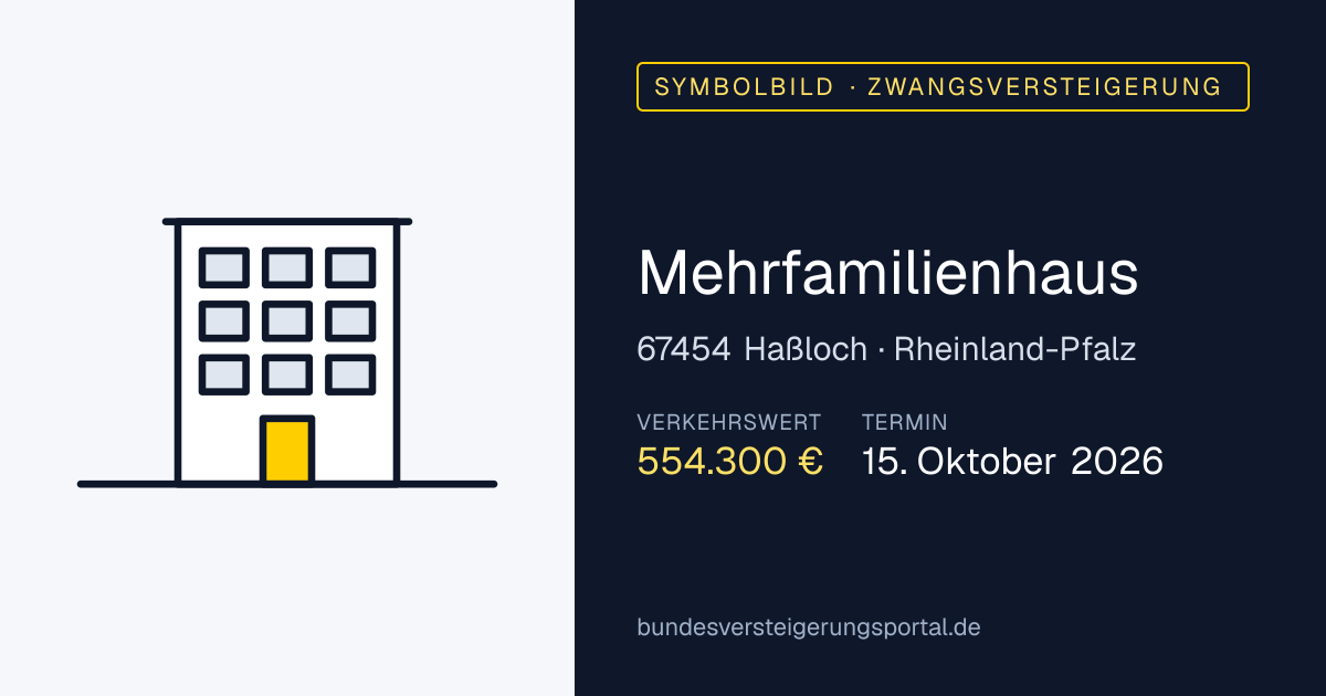 Symbolbild: Mehrfamilienhaus in Haßloch — Zwangsversteigerung, kein Foto des Objekts