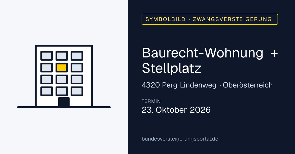 Symbolbild: Baurecht-Wohnung + Stellplatz in Perg Lindenweg — Zwangsversteigerung, kein Foto des Objekts