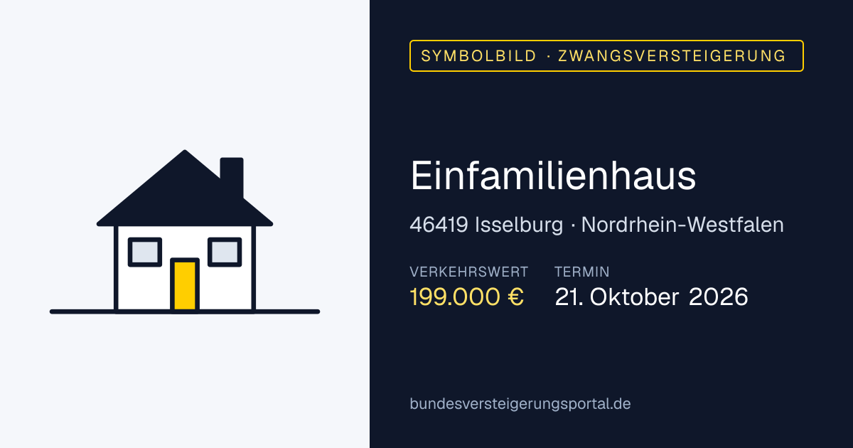 Symbolbild: Einfamilienhaus in Isselburg — Zwangsversteigerung, kein Foto des Objekts