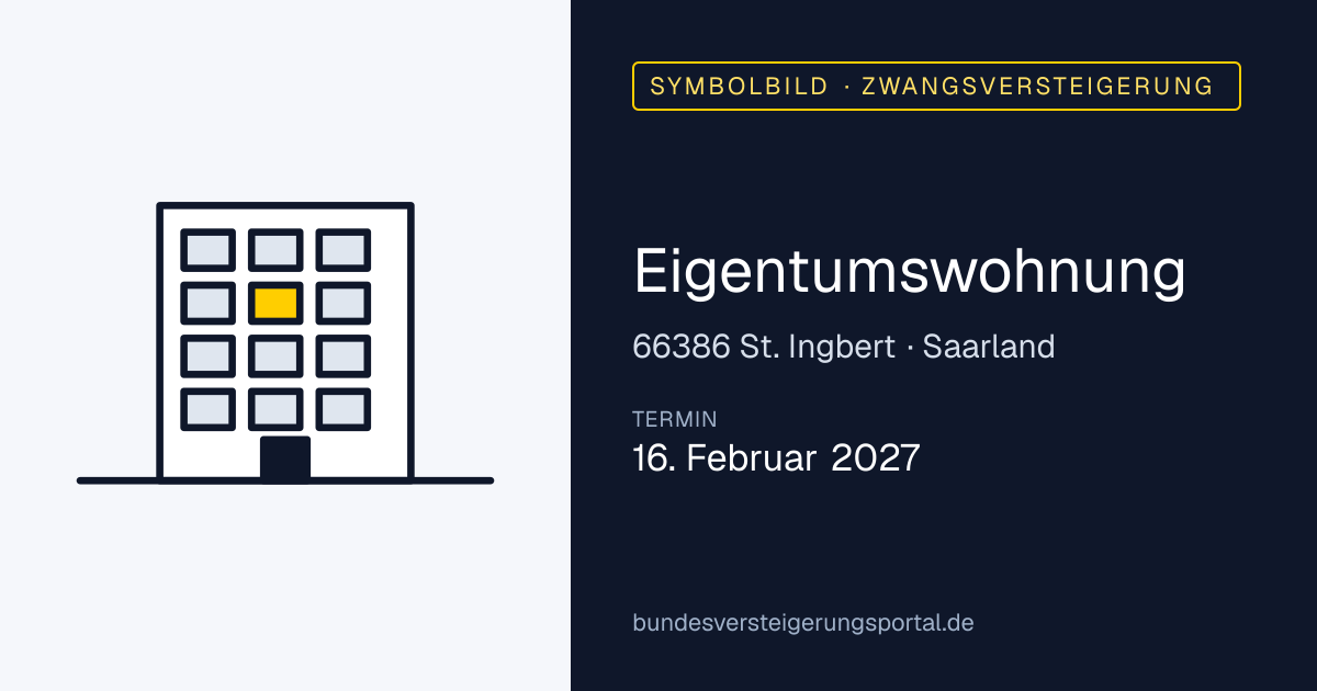 Symbolbild: Eigentumswohnung in St. Ingbert — Zwangsversteigerung, kein Foto des Objekts