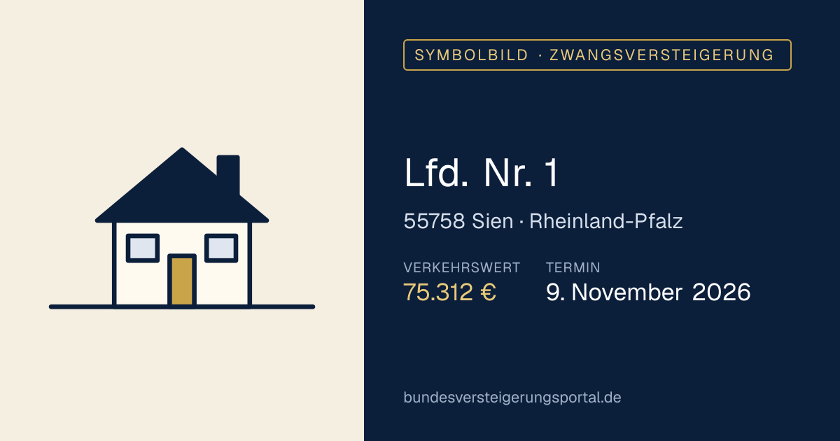Symbolbild: Lfd. Nr. 1 in Sien — Zwangsversteigerung, kein Foto des Objekts