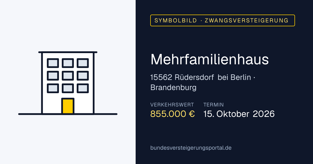 Symbolbild: Mehrfamilienhaus in Rüdersdorf bei Berlin — Zwangsversteigerung, kein Foto des Objekts