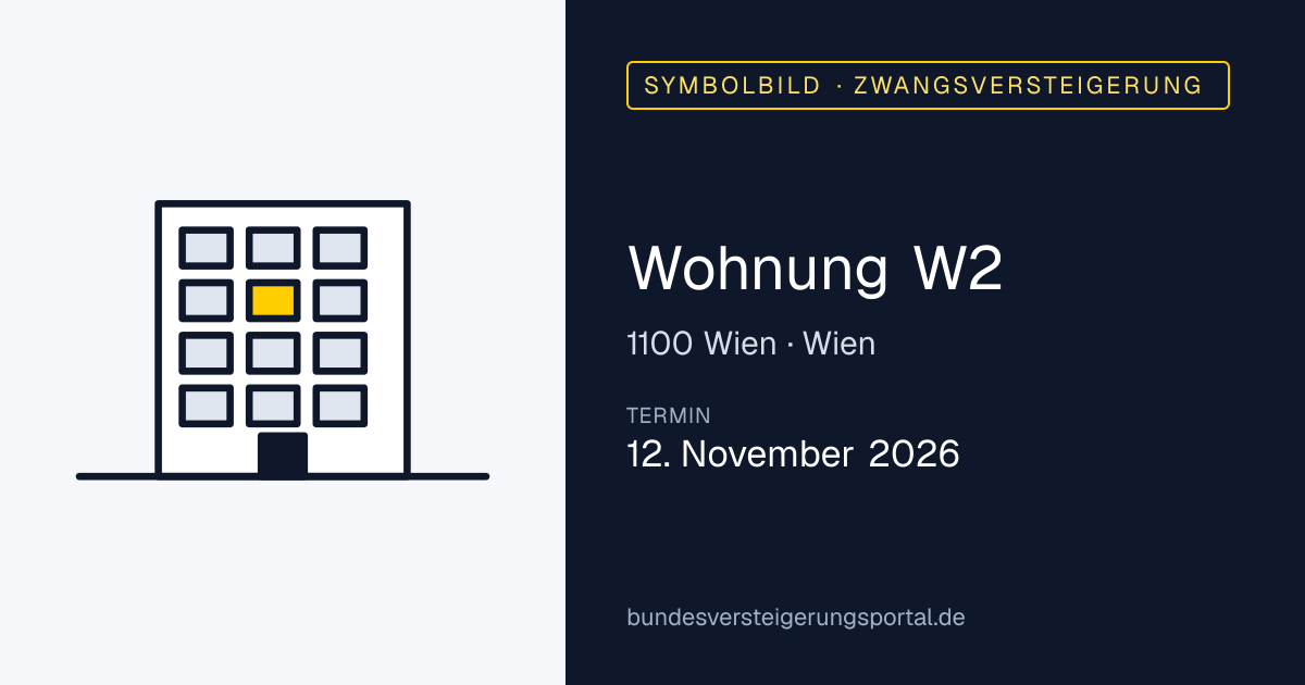Symbolbild: Wohnung W2 in Wien — Zwangsversteigerung, kein Foto des Objekts