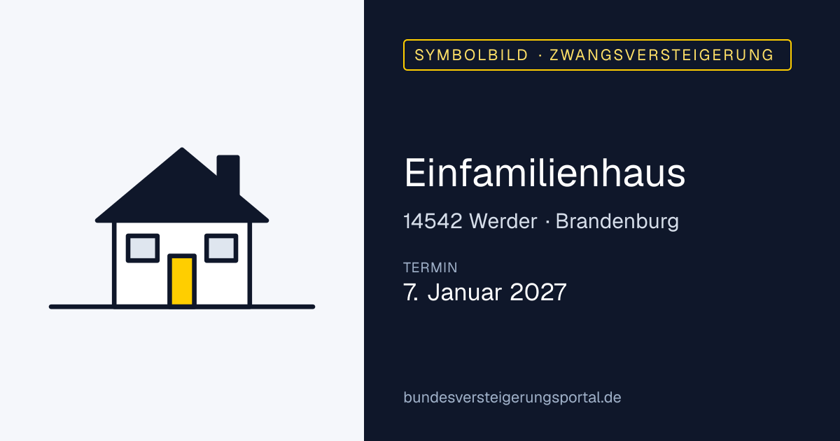 Symbolbild: Einfamilienhaus in Werder — Zwangsversteigerung, kein Foto des Objekts