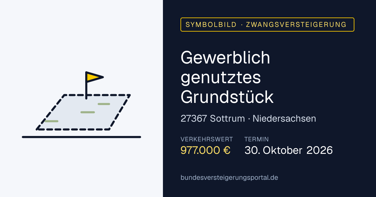 Symbolbild: Gewerblich genutztes Grundstück in Sottrum — Zwangsversteigerung, kein Foto des Objekts