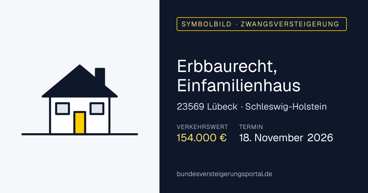 Symbolbild: Erbbaurecht, Einfamilienhaus in Lübeck — Zwangsversteigerung, kein Foto des Objekts