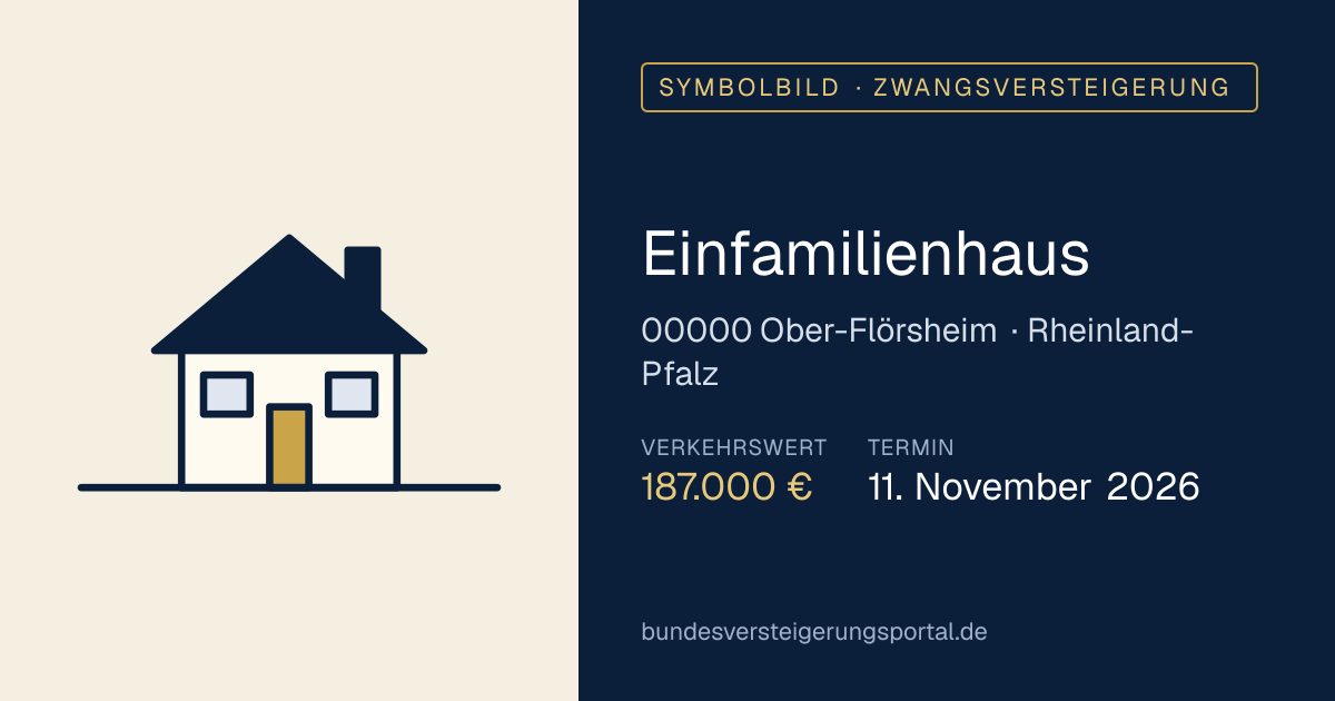 Symbolbild: Einfamilienhaus in Ober-Flörsheim — Zwangsversteigerung, kein Foto des Objekts