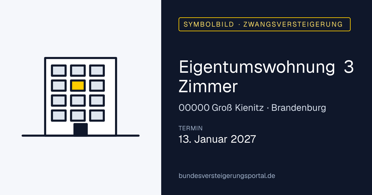 Symbolbild: Eigentumswohnung 3 Zimmer in Groß Kienitz — Zwangsversteigerung, kein Foto des Objekts