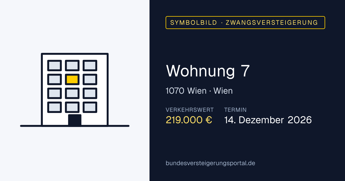 Symbolbild: Wohnung 7 in Wien — Zwangsversteigerung, kein Foto des Objekts