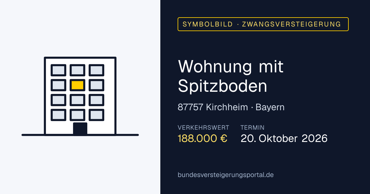 Symbolbild: Wohnung mit Spitzboden in Kirchheim — Zwangsversteigerung, kein Foto des Objekts
