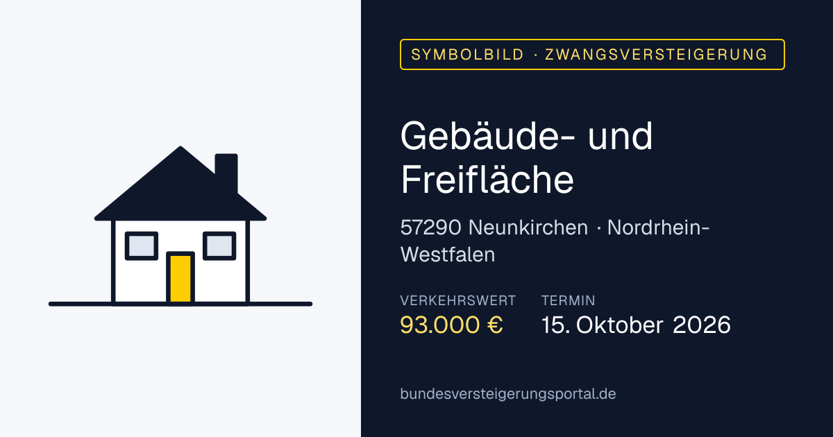 Symbolbild: Gebäude- und Freifläche in Neunkirchen — Zwangsversteigerung, kein Foto des Objekts